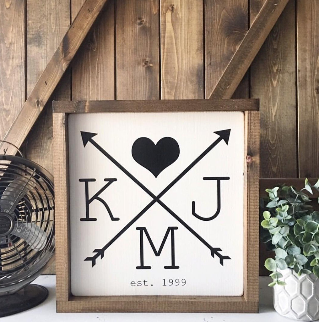 Personalized Initial + Arrow Wooden Sign | 12 x 12