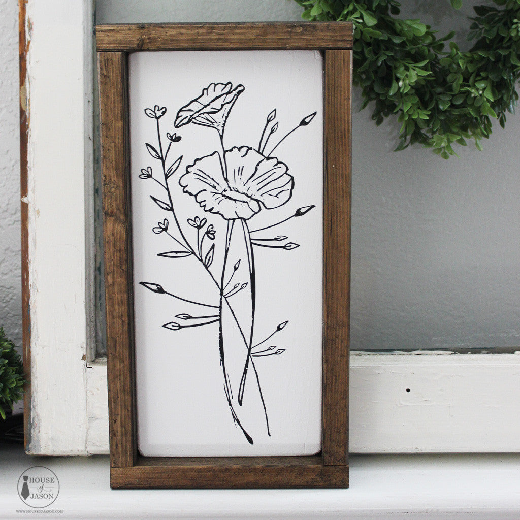 Black and White Poppy, Hand Painted Wooden Sign | 7 x 13