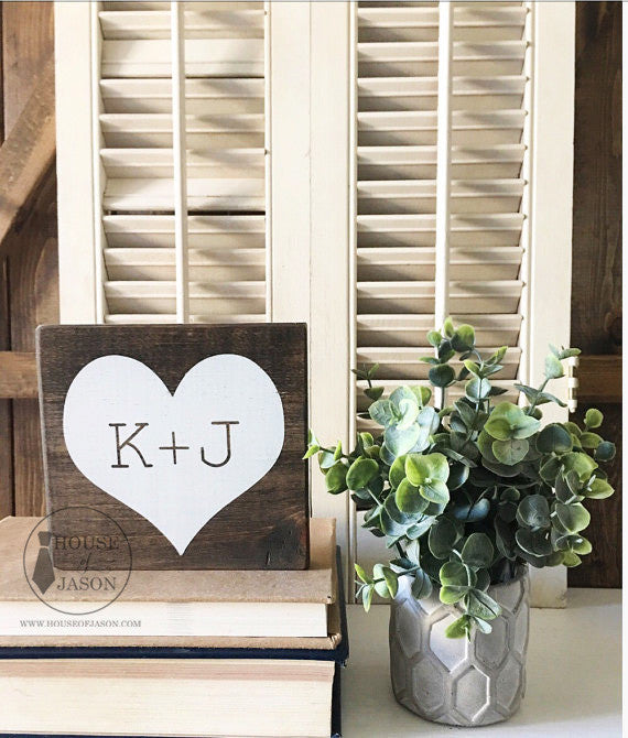 Personalized Initial, Rustic Heart, Hand Painted Mini Wooden Sign | 6 x 6