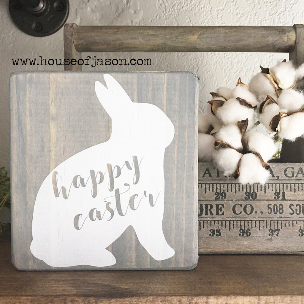 Gray Happy Easter Mini Wooden Sign | 6 x 6
