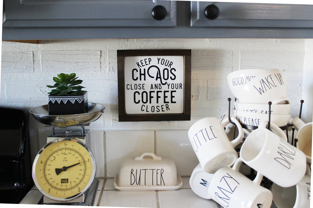 Chaos and Coffee Hand Painted Wooden Sign | 8 x 8