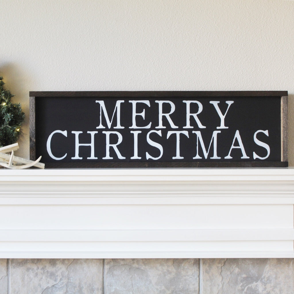 Merry Christmas, Farmhouse Style, Extra Large, Hand Painted Wooden Sign | 10 x 36