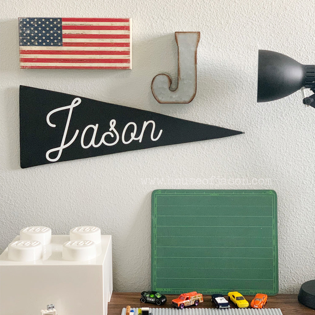 Personalized Wood Pennant | Black & White