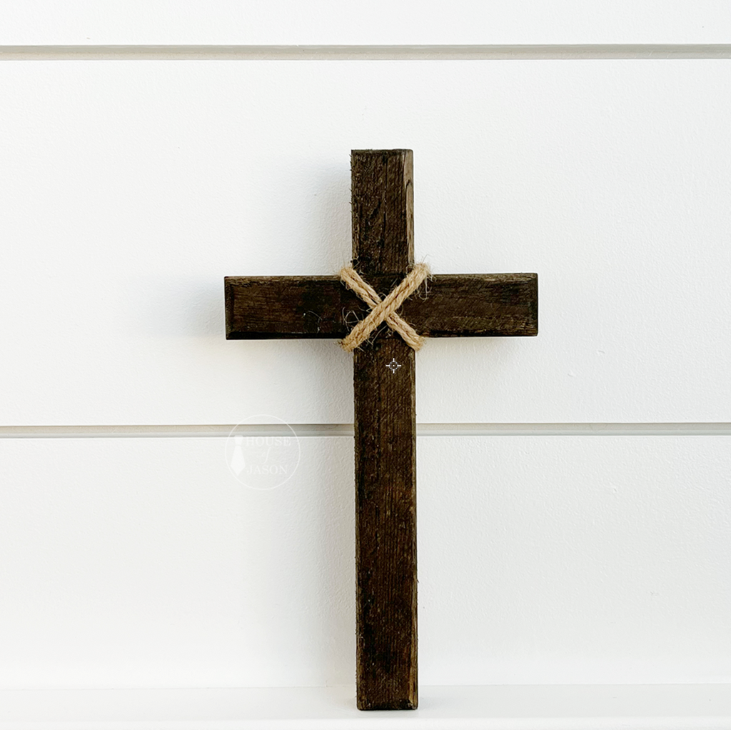 Walnut Wooden Cross with Twine