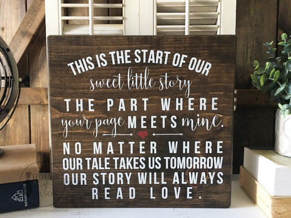 This is the Start of Our Sweet Little Story, Rustic Wedding, Hand Painted Wooden Sign | 12 x 12