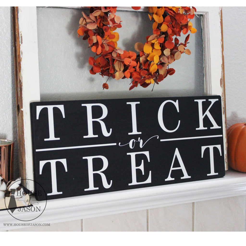 Halloween Decor, Trick or Treat, Black and White, Hand Painted Wooden Sign | 9 x 22