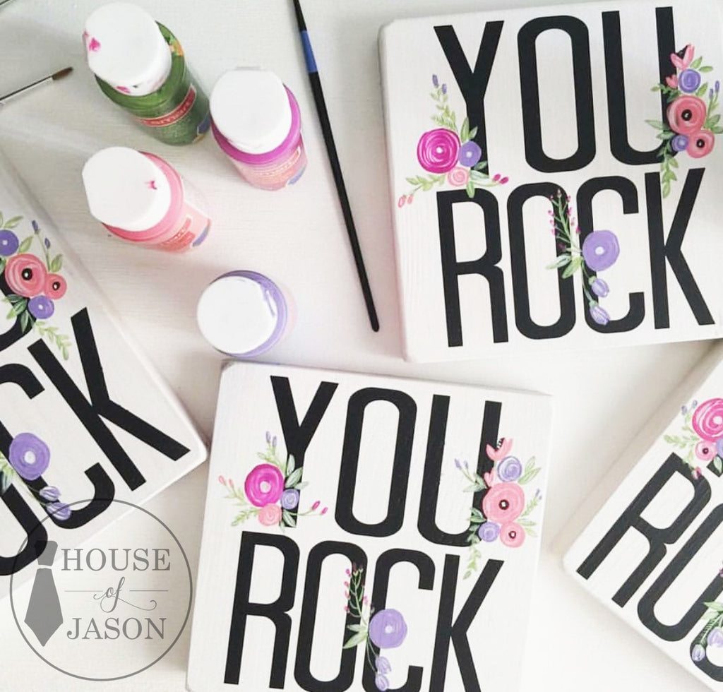You Rock, You Rock Sign, Hand Painted Flowers, Floral, Boho Chic, Boho Office Decor, Birthday Party Favors, Flowers, Hand painted signs, wood signs, House of Jason, You rock floral sign