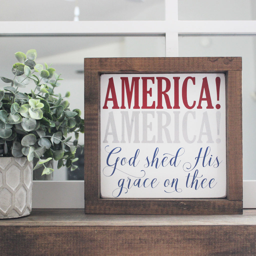4th of july, 4th of july signs, God shed His grace on thee, 4th of july signs, home decor, memorial day signs, memorial day sale, house of jason, USA, wood signs, USA, America the brace, 