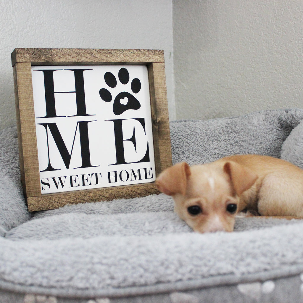 Home Sweet Home Paw Print, Hand Painted Wooden Sign | 8 x 8