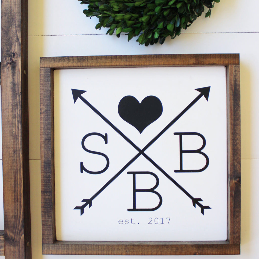 Personalized Initial + Arrow Wooden Sign | 12 x 12
