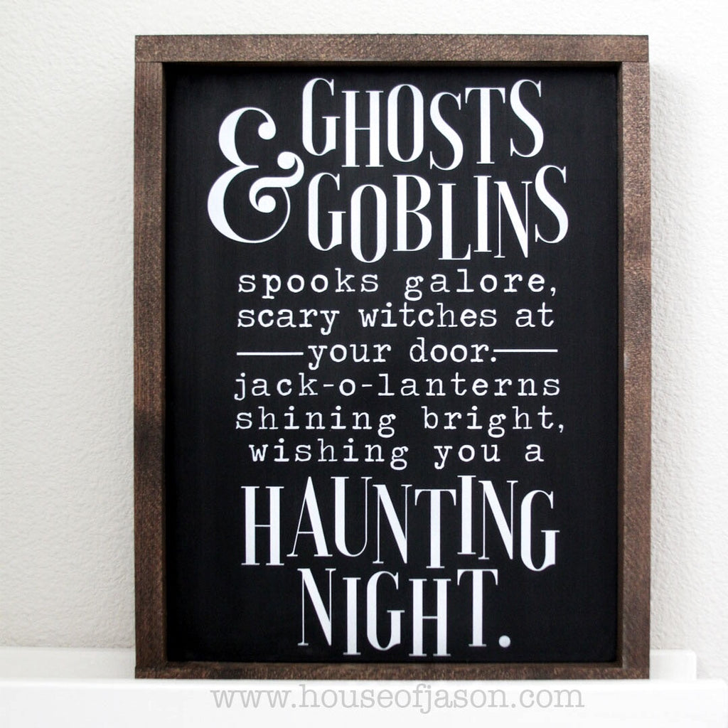 Halloween, Ghosts & Goblins, Hand Painted Wooden Sign | 12 x 16