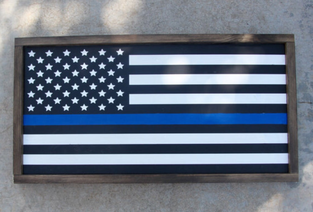 Blue Line, Police Flag, Hand Painted Wooden Sign | 24 x 13