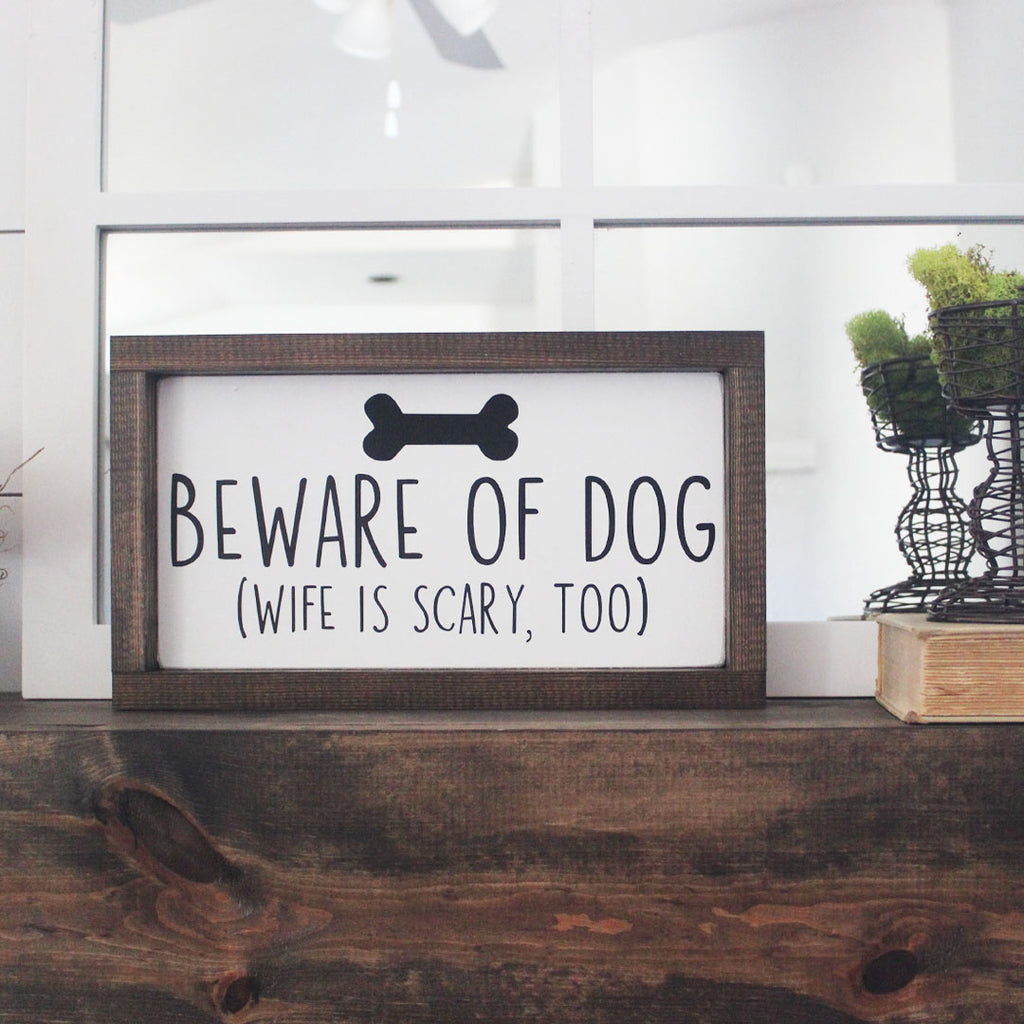 funny wood signs, funny signs, beware of wife, scary wife, mothers day gift idea, gift for mom, gift for wife, gift for finance, engagement gift idea, dog signs, dog mom, dog dad, pet lover sign ideas, no soliciting, funny no soliciting signs, handmade wood signs, porch decor, summer signs, summer decor, porch ideas