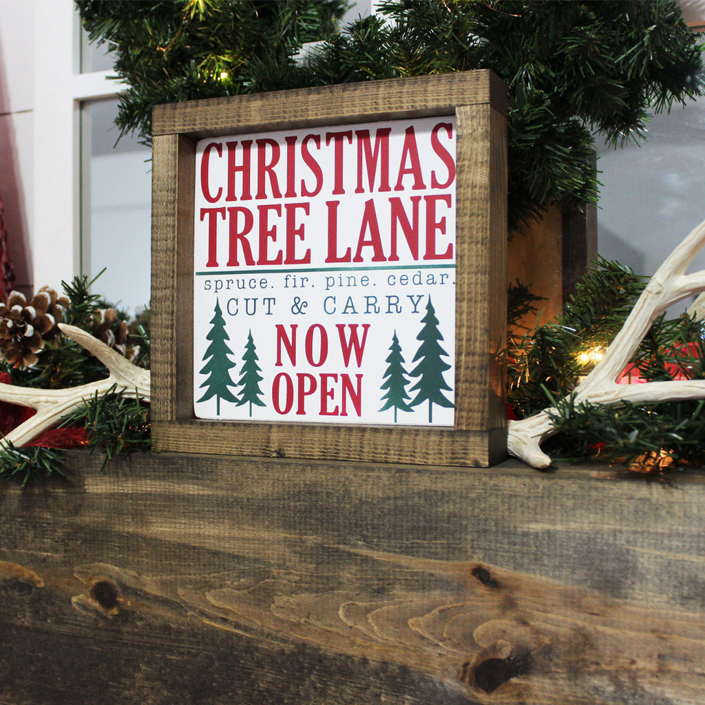 Christmas Tree Lane, Hand Painted Wooden Sign | 8 x 8